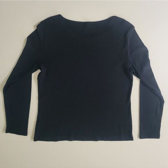 Liz Claiborne Black Cotton Crew Long Sleeve Pullover Top - Picture 11 of 14